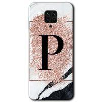 Xiaomi Redmi Note 9s HD Baskılı Kılıf + 9D Tam Ekran Koruyucu - Pembe Mermer Desenli P Harfi