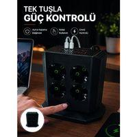 Akım Korumalı 8'li Dikey Priz 4 Usb 2 Type-c Hızlı Şarj Destekli Çoklu Priz