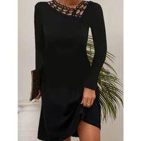 Kadın Uzun Kollu Dantel Yaka Ithal Krep Mini Elbise