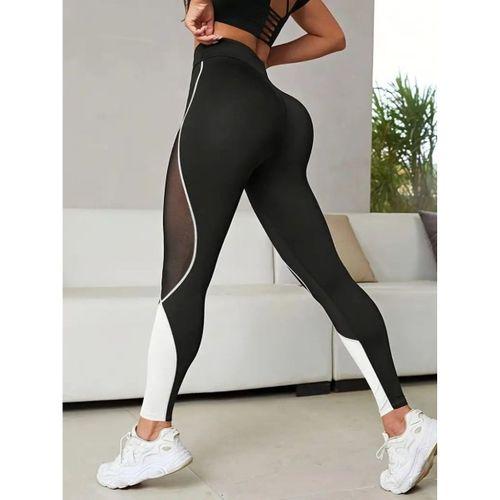 Kadın Yüksek Bel Yanlardan Tül Detaylı çift Renkli Spor Dalgıç Tayt