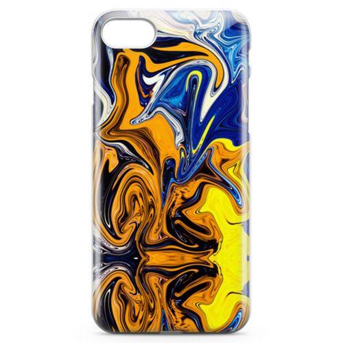 Apple iPhone 8 Kılıf Mavi Turuncu Mermer Arka Kapak Koruma Desenli Full Koruyucu