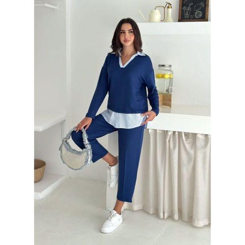 Polo Yaka Gömlekl Detay Salaş Balon Pantolunlu ıkılı Takım