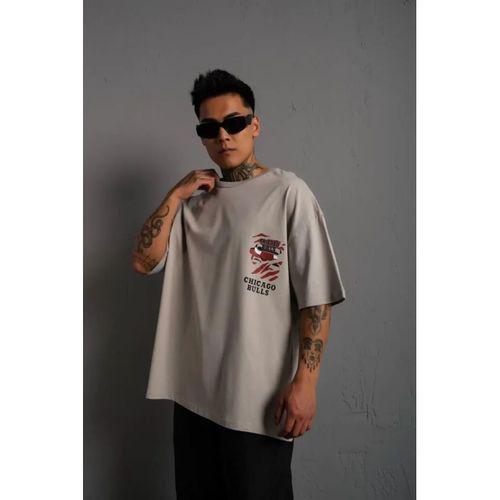 Erkek Sırt Baskılı A Kalite Oversize T-shirt - Gri