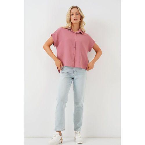 Oversize Kısa Kol Gömlek 20322 - Pembe