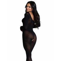 ​Perspektif Açık Kasık Transparan Uzun Kollu Özel Bölgesi Açık Desensiz Seksi Tüm Vücut Çorabı