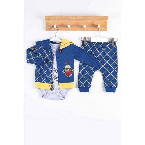 Cep Desenli Kapişonlu % 100 Pamuk Hırkalı 3'lü Erkek Takım