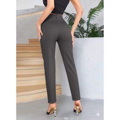 Bordo Renk Yüksek Bel Maskülen Kesim Kumaş Pantolon