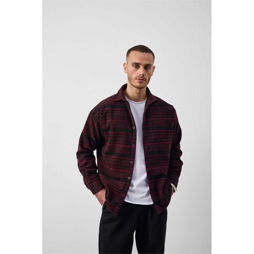 Brandon Relaxed Fit Pamuklu Geniş Çizgili Oduncu Erkek Gömlek - Bordo