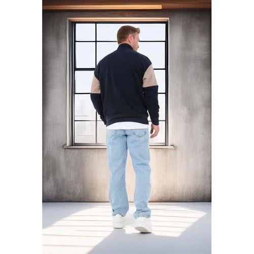 Oversize Erkek Kolları Garnili Selanik Örme Erkek Sweatshirt - Lacivert