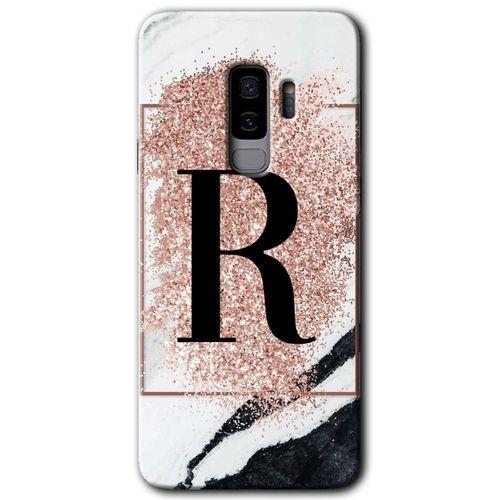 MRCİLETİSİM MRCİLETİSİM Samsung Galaxy S9 Plus Kılıf HD Desen Baskı Arka Kapak + Temperli Cam - Pembe Mermer Desenli R Harf