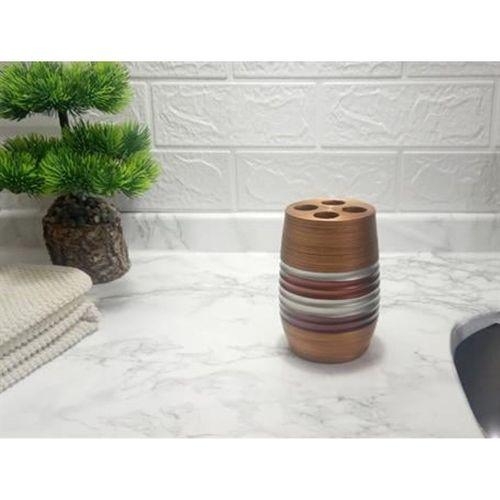 2 Adet Diş Fırçalık Metalik Kahve Poliresin 6X6X12Cm Banyo Seti
