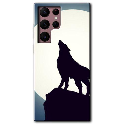 Galaxy S22 Ultra Kılıf HD Desen Baskılı Arka Kapak - Dolunay Bozkurt + Kırılmaz Cam