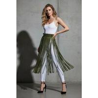 Haki Etek Uzun Püskül Detaylı Etek Suni Deri Etek Yüksek Bel Etek - Brf1090