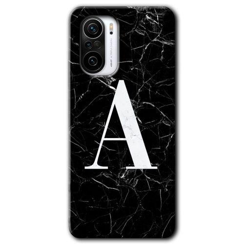 Xiaomi Redmi Mi11i HD Baskılı Kılıf + 9D Tam Ekran Koruyucu - Siyah Mermer Desenli A Harfi