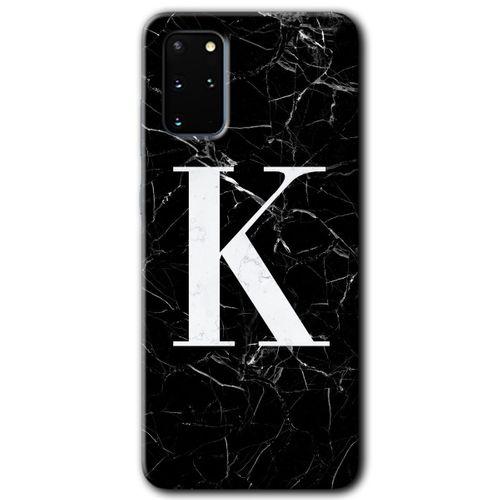 Samsung Galaxy S20 Plus HD Baskılı Kılıf + 9D Tam Ekran Koruyucu - Siyah Mermer  K Harfi