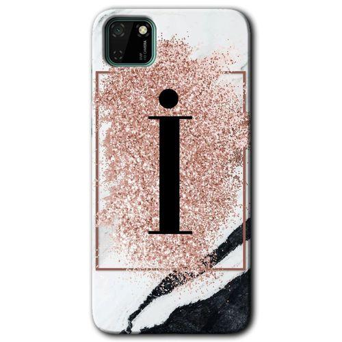 Huawei Y5P Kılıf HD Desen Baskılı Arka Kapak - Pembe Mermer Desenli İ Harfi