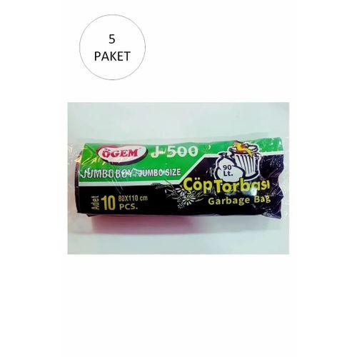 J-500 Jumbo Boy Çöp Torbası 80 x 110 cm 10 Lu Rulo x 5 Paket = 50 Adet (Siyah)