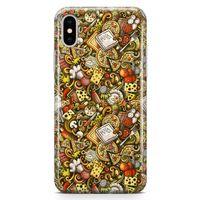 Apple iPhone XS Max Kılıf Doodle Restaurant Arka Kapak Koruma Desenli Full Koruyucu