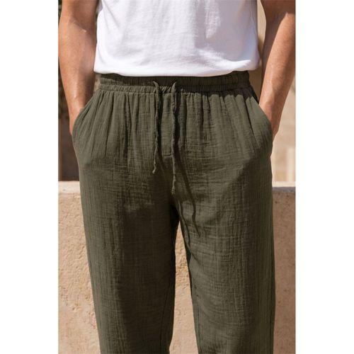 Hafif ve Rahat Müslin Baggy Erkek Pantolon - Koyu Haki