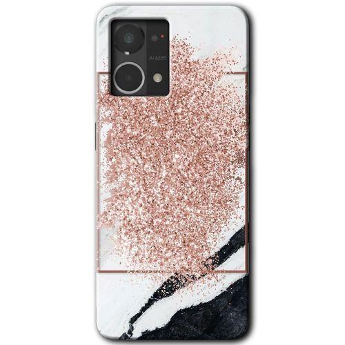Oppo Reno 7 4G Kılıf HD Desen Baskılı Arka Kapak - Simli Mermer + Kırılmaz Cam