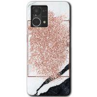 Oppo Reno 7 4G Kılıf HD Desen Baskılı Arka Kapak - Simli Mermer + Kırılmaz Cam
