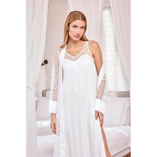 Dantelli Ve Dekolteli Saten Sabahlık Takımı