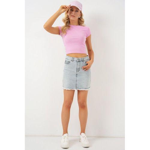 Püsküllü Mini Kot Etek 8051 - Mavi