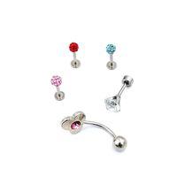 Renkli Taşlı Çelik 5 Adet Kaş Tragus Piercing