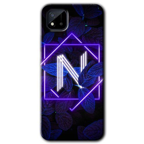 Realme C11 Kılıf HD Desen Baskılı Arka Kapak - Dark Neon Yaprak N Harfi + Kırılmaz Cam