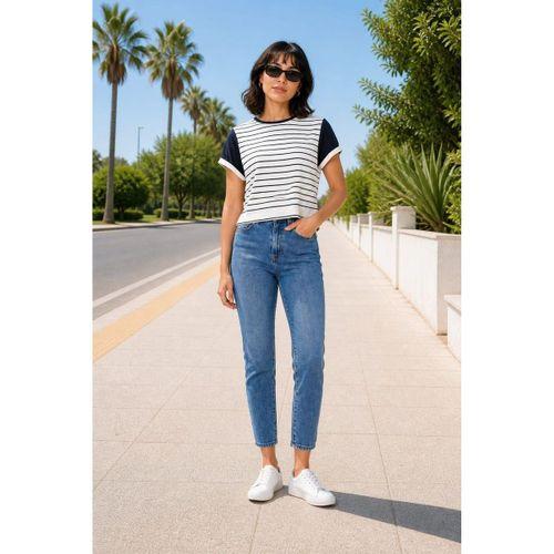 ALEXANDERGARDI ÇİZGİLİ LACİVERT CROP T-SHİRT (B21-326 00)