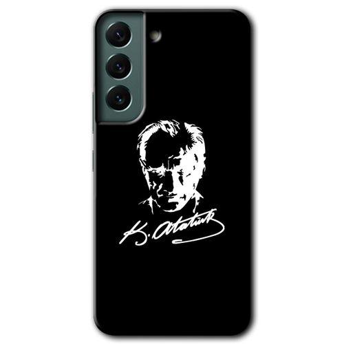 Potkal Hediye Fabrikası Samsung Galaxy S22 Kılıf HD Desen Baskılı Arka Kapak - Atatürk Silüet İmza