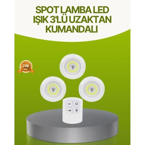 Uzaktan Kumandalı 3 Lü Kablosuz Led Spot Lamba Seti Yapışkanlı Pratik Kullanım
