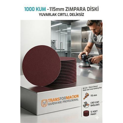 12 ADET 1000 KUM Yuvarlak Cırtlı Zımpara Diski 115 mm Deliksiz Zımpara Kağıdı 723224