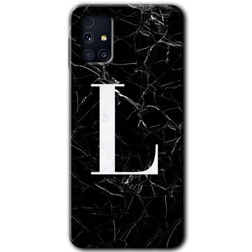 Samsung Galaxy M31s HD Baskılı Kılıf + 9D Tam Ekran Koruyucu - Siyah Mermer Desenli L Harfi