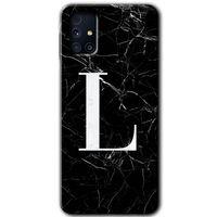 Samsung Galaxy M31s HD Baskılı Kılıf + 9D Tam Ekran Koruyucu - Siyah Mermer Desenli L Harfi