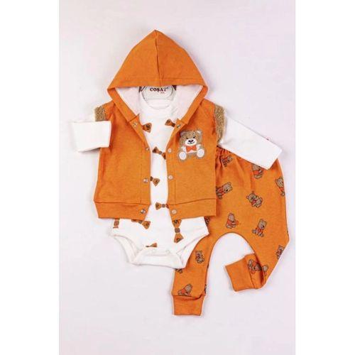 Bear Nakışlı Yelekli 3'lü Erkek Bebek Takımı