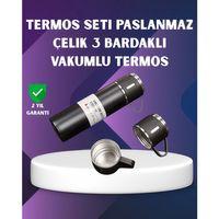 Paslanmaz Termos Ve İkili Bardak Seti | 6-12 Saat Sıcak/soğuk Tutma