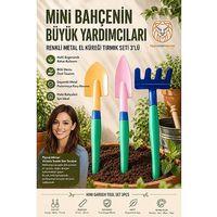 Premium 3’lü Hobi Bahçe Seti – Renkli Metal El Küreği ve Tırmık Takımı 723604