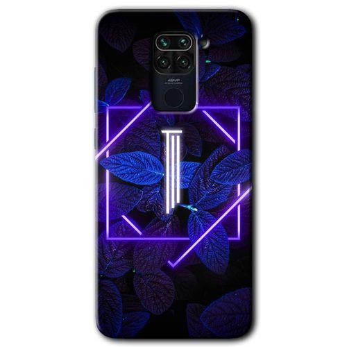 Xiaomi Redmi Note 9 Kılıf Baskılı Arka Kapak - Dark Neon Yaprak I Harfi +Tam Ekran Koruyucu