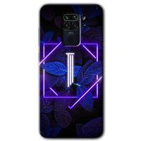 Xiaomi Redmi Note 9 Kılıf Baskılı Arka Kapak - Dark Neon Yaprak I Harfi +Tam Ekran Koruyucu