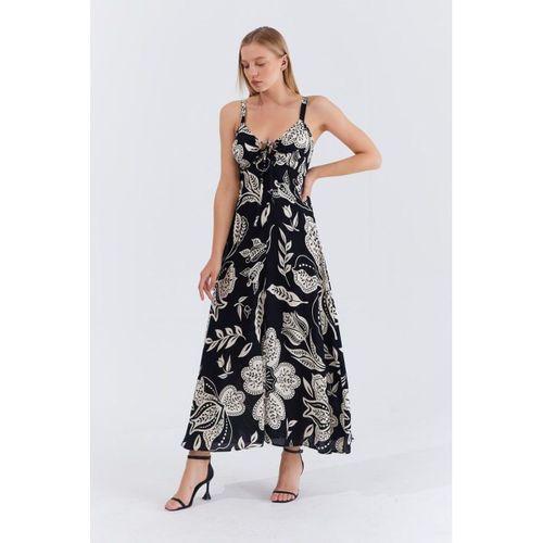 Askılı Viscon Elbise - Siyah