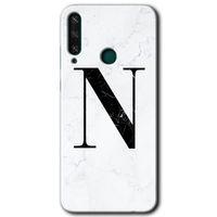 Potkal Hediye Fabrikası Huawei Y6P HD Baskılı Kılıf + 9D Tam Ekran Koruyucu - Beyaz Mermer Desenli N Harfi