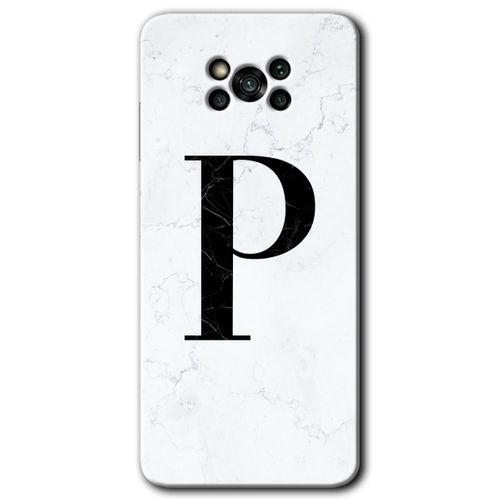 Poco x3 NFC Kılıf HD Desen Baskılı Arka Kapak - Beyaz Mermer Desenli P Harfi