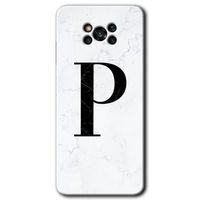 Poco x3 NFC Kılıf HD Desen Baskılı Arka Kapak - Beyaz Mermer Desenli P Harfi