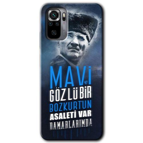 Redmi Note 10 Kılıf HD Desen Baskılı Arka Kapak - Bozkurt Atatürk + Kırılmaz Cam