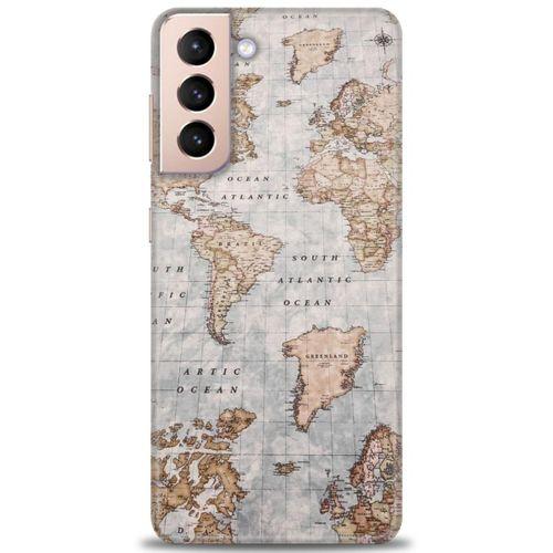 Samsung Galaxy S21 Kılıf HD Baskılı Kılıf - Dünya Haritası + Tam Ekran Koruyucu
