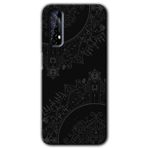 Realme 7 Kılıf HD Desen Baskılı Arka Kapak + Temperli Cam - Siyah Mandala