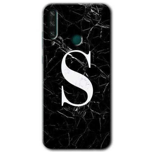 Huawei Y6P Kılıf HD Desen Baskılı Arka Kapak - Siyah Mermer Desenli S Harfi