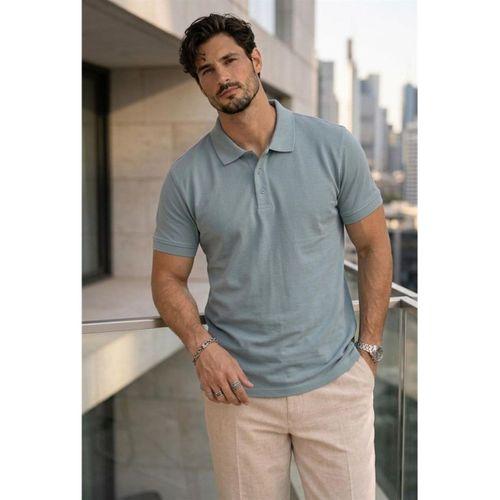 Orlando Polo Yaka Pike Kumaş Relaxed Fit Basic Düğmeli Relaxed Fit Erkek T-Shirt - Açık Mavi