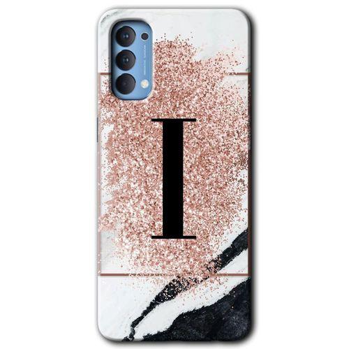 OPPO Oppo Reno 4 Kılıf HD Desen Baskılı Arka Kapak - Pembe Mermer Desenli I Harfi